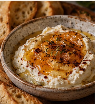 Creamy whipped feta topped with hot honey