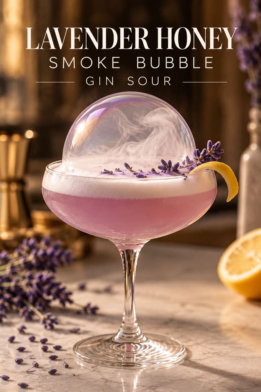 Lavender Gin Sour and aromatic smoke bubble