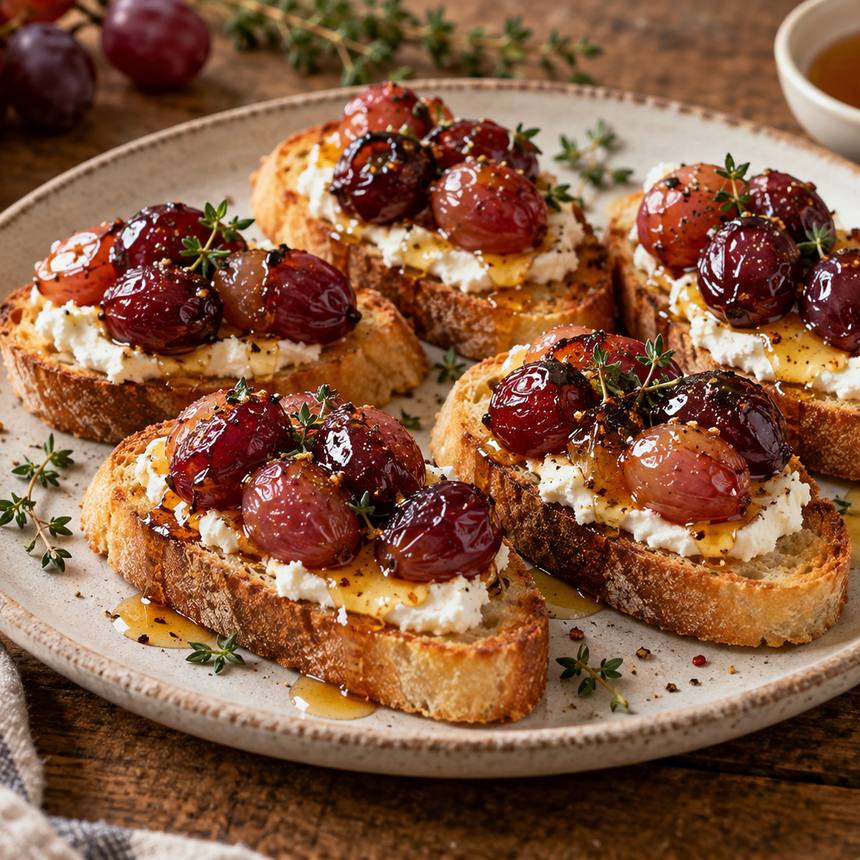 Roasted Grape & Whipped Ricotta Toasts